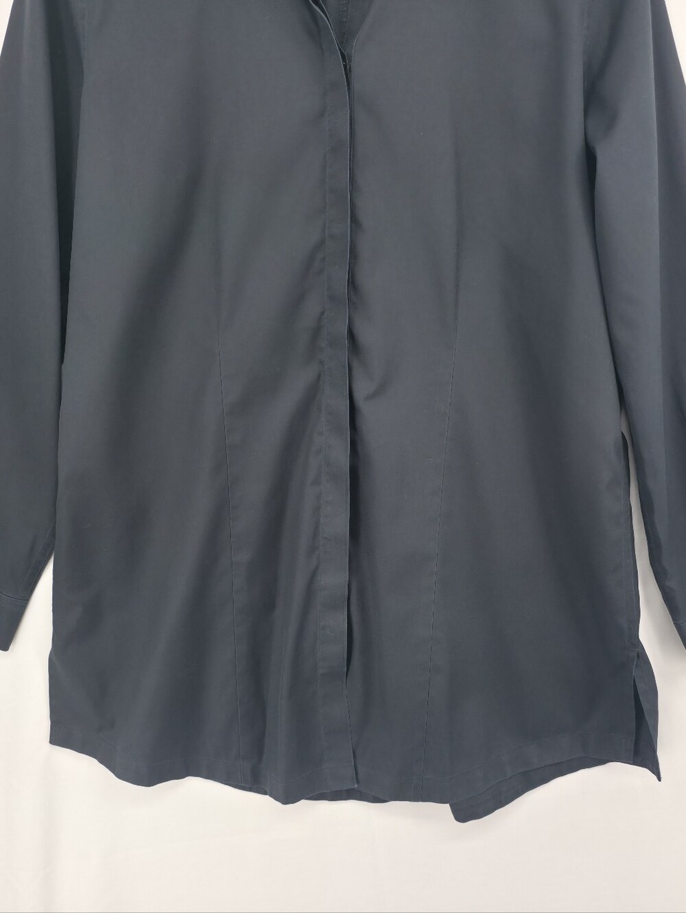 Chico's No Iron Black 100% Cotton Hidden Button Tunic Blouse Large Size 2 - Picture 3 of 9
